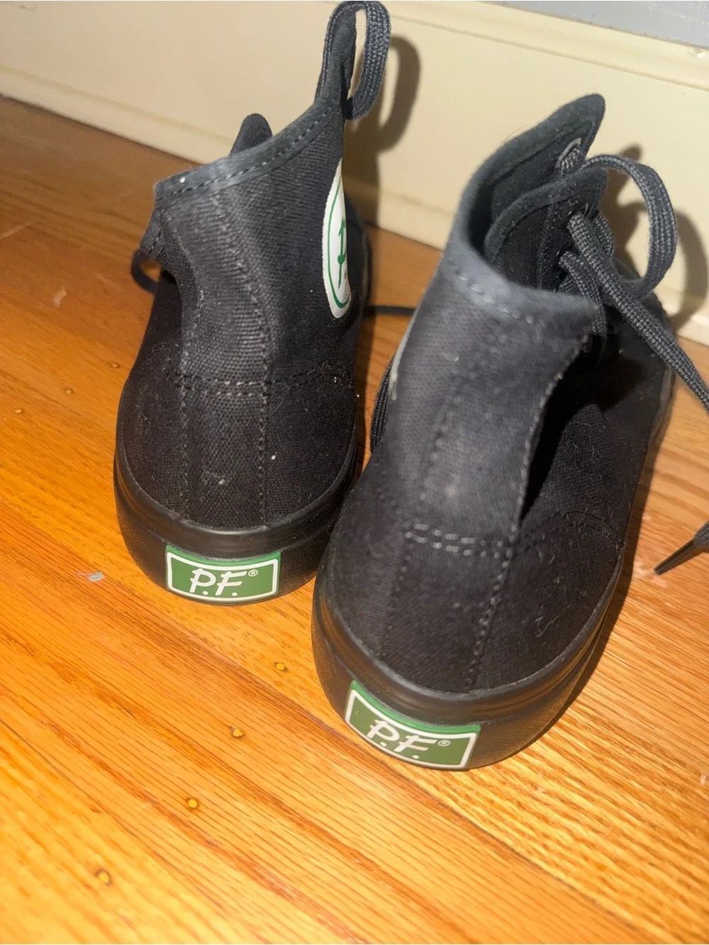 P.F. Flyers Black High-Top Canvas Sneakers with Green Logo